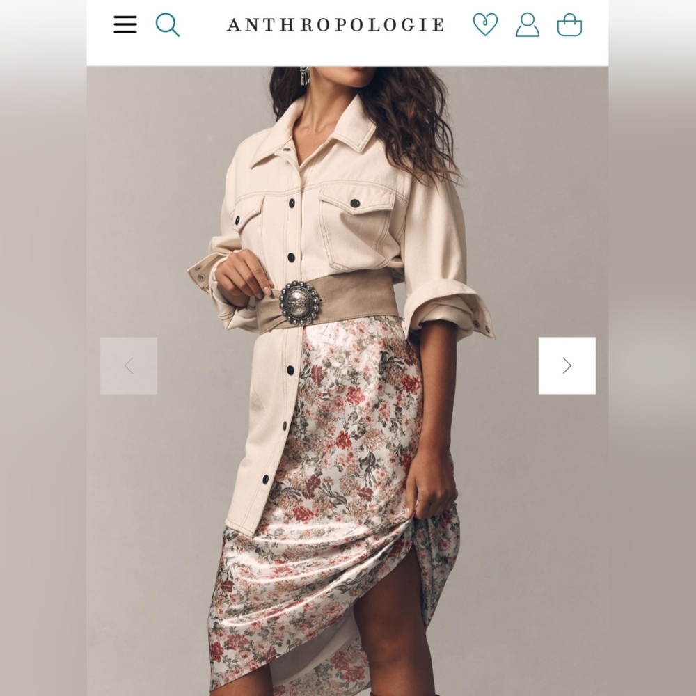 NWT Anthropologie Wayf Metallic Floral Slip Skirt